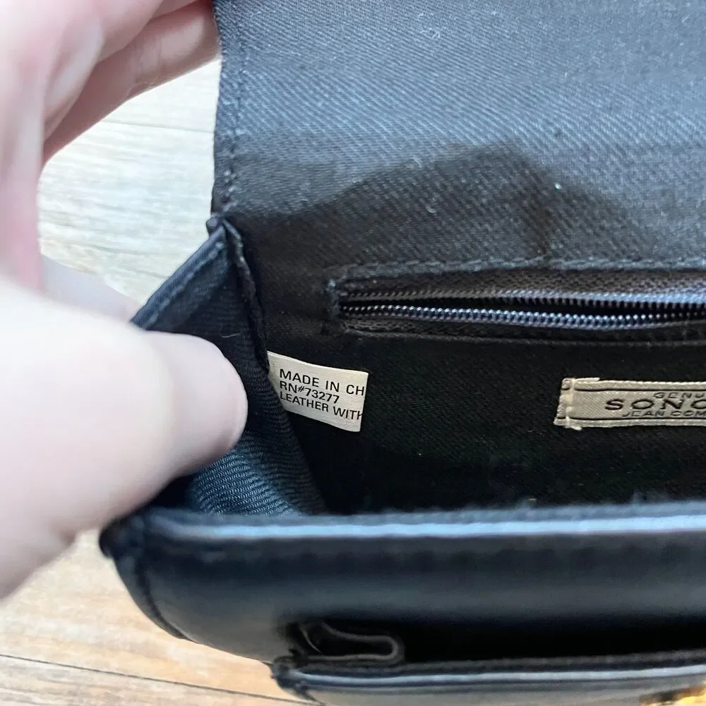 Sonoma Jean Co Black Leather Mini Crossbody Bag Minimalist Y2K Cute Grunge